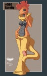 2012 anthro anthrofied biped black_nipples breasts clothed clothing collaboration female generation_5_pokemon hashtag id_number mingchee navel nintendo nipples non-mammal_breasts non-mammal_nipples notorious84 number pinup pokemon pokemon_(species) pokemorph pose scalie scrafty simple_background smile solo species_name standing tail text the_pokedex_project topless
