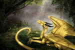 ambiguous_gender claws feral forest horn lying moss outside plant solo tail tree wings yellow_body selianth european_mythology mythology dragon mythological_creature mythological_scalie scalie western_dragon 2019 3:2 digital_media_(artwork) hi_res