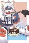 ambiguous_gender anthro bdsm birthday birthday_cake bodily_fluids cake cum dessert food genital_fluids genitals male male/ambiguous neck_tuft pawpads penis solo_focus tuft young young_anthro young_male laggy_(artist) maoxian canid canine mammal 2:3 absurd_res hi_res