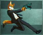 anthro brown_eyes clothed clothing dominator_(psycho_pass) dress_shirt fully_clothed fur grey_body grey_fur gun handgun male necktie orange_body orange_fur pistol ranged_weapon shirt solo suit topwear weapon white_body white_fur sassypants psycho_pass yokhame canid canine canis mammal red_wolf wolf 2018 digital_media_(artwork)