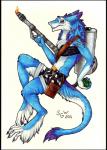 blue_body blue_fur female fur glowing solo tail weapon yellow_eyes silvergrin kymimary mammal sergal hi_res