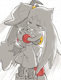 anthro bodily_fluids bottomwear clothing crying duo eyes_closed gloves handwear hug kemono male male/male shirt shorts simple_background tears tears_of_joy topwear white_background yellow_clothing yellow_gloves yellow_handwear young young_anthro young_male amber_graygamma bandai_namco klonoa_(series) king_of_sorrow klonoa 2023 absurd_res hi_res japanese_description partially_colored