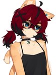 ahoge anthro bodily_fluids camisole choker clothing ear_piercing eyewear female female_anthro flat_chested fur glasses hair jewelry kemono necklace piercing pigtails solo sweat sweatdrop tail wearing_glasses yoako aeiou_(yoako) domestic_cat felid feline felis mammal 2025 digital_media_(artwork) hi_res