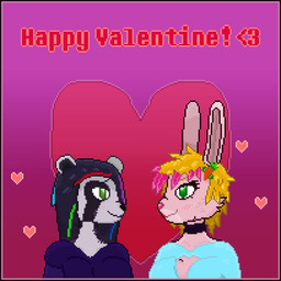 anthro black_hair blonde_hair clothing duo female grey_body hair heart_symbol kissing love pink_body romantic milkybun29 milky_rivas bear giant_panda lagomorph leporid mammal rabbit 1:1 animated digital_media_(artwork) pixel_(artwork)