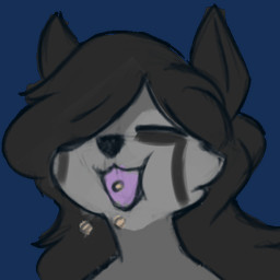 ambiguous_gender animated_gif anthro black_hair eating eating_food female fur fur_markings grey_body grey_fur hair hair_over_eye long_hair markings purple_eyes purple_flesh purple_mouth solo setriaphtfj lumila_tenris canid canine mammal 1:1 animated low_res short_playtime
