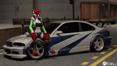 anthro car female solo vehicle diegothewolf alberarts_(modeler) bmw_m3_gtr electronic_arts need_for_speed diana_(diegothewolf) canid canine canis hyenid_(species) mammal wolf 16:9 3d_(artwork) blender_(artwork) blender_eevee_(artwork) digital_media_(artwork) widescreen