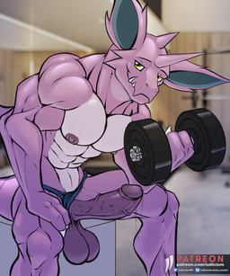 3_fingers abs anthro balls biceps big_balls bodily_fluids calf_muscles clothing clothing_aside deltoids dumbbell erection exercise fingers foreskin genital_fluids genitals glans gym horn humanoid_genitalia humanoid_penis leaking_precum male muscular nipples pecs penis pokemorph precum retracted_foreskin solo triceps underwear underwear_aside vein veiny_penis weightlifting weights workout yellow_eyes iudicium86 nintendo pokemon generation_1_pokemon nidoking pokemon_(species) hi_res