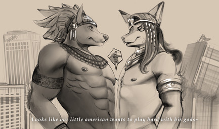 abs accessory american_flag anthro areola armlet aztec aztec_clothing barbell_piercing beads bodypaint bottomwear bracelet building building_destruction city city_background close-up clothed clothing crown destruction dialogue egyptian egyptian_clothing face_paint flannel_shirt group hair hair_accessory hair_beads hairless headdress headgear jewelry larger_anthro larger_male long_hair looking_at_viewer macro macro_anthro macro_male male micro_between_macros micro_human micro_male modern_architecture navel nipple_barbell nipple_piercing nipples outside pants pecs piercing pointy_ears prick_ears serratus size_difference smaller_human smaller_male text topless topless_anthro topless_male trio united_states_of_america usekh ventral_groove taylornoir eugene_(leerman) rei_(voracious-rei) taylor_(taylornoir) canid canine canis domestic_dog fennec_fox fox hairless_dog human mammal primitive_dog true_fox xoloitzcuintli 2026 artist_name digital_drawing_(artwork) digital_media_(artwork) english_description english_text hi_res signature sketch