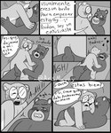 anthro balls blush bodily_fluids duo eyes_closed eyewear genitals glasses lying male penis sex sweat text axismarcy unicorn_wars padre_(unicorn_wars) sargento_caricias bear mammal 2023 absurd_res comic hi_res monochrome translation_check translation_request