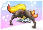 2019 absurd_res anthro barefoot biped braixen butt canid canine chest_tuft clitoris digital_media_(artwork) feet female fur generation_6_pokemon genitals hi_res inner_ear_fluff mammal nintendo nude pink_pussy plump_labia pokemon pokemon_(species) pussy simple_background solo tacophox thick_thighs tuft
