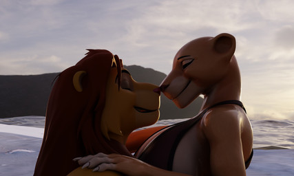 anthro beach big_breasts breasts canon_couple cloud duo female fingers hand_on_shoulder holding_partner husband_and_wife love male male/female mane married_couple nose_to_nose romantic romantic_ambiance romantic_couple sea sky smile smiling_at_another smiling_at_each_other smiling_at_partner sunset water lauhren mayosplash_(modeler) yogher_(modeler) disney the_lion_king nala_(the_lion_king) simba_(the_lion_king) felid lion mammal pantherine 3d_(artwork) 5:3 blender_(artwork) digital_media_(artwork) hi_res