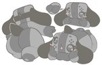 3_toes 4_fingers anthro big_butt biped black_tail blush blush_lines breasts butt eyelashes featureless_breasts feet female fingers floppy_ears front_view gloves_(marking) grey_body grey_eyes hand_on_breast hand_on_cheek high-angle_view leg_markings lop_ears lying markings multicolored_body nude nude_female on_front open_mouth rear_view simple_background small_breasts socks_(marking) solo standing striped_markings stripes tail thick_thighs thinking thought_bubble toes white_background wide_hips white_slime_(artist) nintendo nintendo_switch switch_dog animate_inanimate canid canine canis domestic_dog mammal 2024 digital_drawing_(artwork) digital_media_(artwork) hi_res