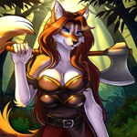 anthro axe big_breasts breasts fantasy female multi_breast ratwood solo dan_yuris space_station_13 hellena_shae_(ratwood) canid canine canis mammal wolf 1:1 hi_res