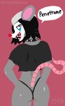 anthro black_clothing black_hair choker clothing clown_makeup female fur grey_body grey_fur hair jewelry looking_at_viewer necklace rear_view simple_background solo youtuber 1ce_h00ves el_uriel humanoid mammal murid murine rat rodent