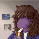 anthro chalk clothed clothing female fire hair lighter painting smoking solo teeth homo_the_domo deltarune undertale_(series) susie_(deltarune) reptile scalie 1:1 2019 digital_media_(artwork)