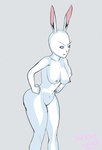 angry anthro breasts female fur navel nipples nude pink_nose pouting rabbit_ears solo thick_thighs white_body white_fur softcore_works lagomorph leporid mammal rabbit