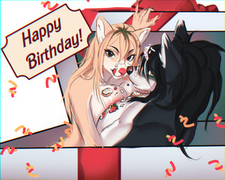 5_fingers anthro areola bangs big_breasts birthday_gift black_body black_eyebrows black_fur black_hair black_nose blonde_hair box breast_squish breasts brown_eyes confetti container duo eyebrows eyelashes female female_anthro fingers food food_on_breasts food_on_chest food_on_face fruit fur gift_tag glint green_eyes hair in_box in_container leaning_on_another licking licking_lips licking_own_lips light long_hair looking_at_viewer male male_anthro multicolored_body multicolored_fur nude nude_anthro nude_female nude_male pecs pink_areola plant red_nose red_tongue sad simple_background smile smiling_at_viewer squish strawberry tan_body tan_fur text tongue tongue_out two_tone_body two_tone_fur white_background white_body white_fur white_inner_ear angellumen lalana_(kyooq) wu_yufeng canid canine felid feline mammal 2023 colored digital_drawing_(artwork) digital_media_(artwork) english_description english_text hi_res lighting shaded