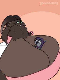 anthro areola between_breasts big_areola big_breasts big_butt bottomwear bouncing_breasts breasts brown_body brown_fur butt clothing collar cutout_sweater duo eyewear fangs female female/female fur glasses green_eyes hair horn huge_breasts hyper hyper_breasts inhale long_horn markings micro pink_clothing pink_sweater pink_topwear purple_hair shorts stuck sweater teeth topwear white_bottomwear white_clothing white_shorts culabbq aquatic bovid caprine fish goat mammal shark 3:4 animated hi_res short_playtime sound video