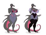 4_toes 5_fingers anthro areola big_breasts black_clothing black_legwear black_thigh_highs black_topwear breasts cleavage clothed clothed_anthro clothed_female clothing collar collarbone curvy_figure feet female fingers front_view genitals hourglass_figure huge_breasts legwear mouth_closed multicolored_body navel navel_piercing nipple_tape nude nude_anthro nude_female pasties piercing pupils purple_eyes purple_sclera pussy shirt simple_background slit_pupils small_waist smile solo tail tape thick_thighs thigh_highs toes topwear voluptuous_female white_background wide_hipped_anthro wide_hipped_female wide_hips gatoradeew nintendo pokemon generation_7_pokemon pokemon_(species) salazzle 2024 digital_drawing_(artwork) digital_media_(artwork) full-length_portrait hi_res portrait