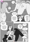 all_fours anthro barefoot bent_over bodily_fluids breasts butt clothed clothed/nude clothed_female clothing comic crossed_legs dialogue english_text equid equine feet female fluttershy_(mlp) friendship_is_magic genital_fluids genitals hanging_breasts hasbro hi_res horn magic mammal monochrome my_little_pony mythological_creature mythological_equine mythology nipples nude pegasus pia-sama pussy rarity_(mlp) sitting speech_bubble text unicorn vaginal_fluids wings