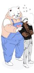 anthro black_nose blush bottomwear clothing duo ear_piercing ear_ring hat headgear headwear heart_symbol hoodie male overalls overweight pants piercing ring_piercing shirt simple_background tattoo topwear white_background white_body nekokat42 one_piece bepo_(one_piece) trafalgar_law bear human mammal minkmen_(one_piece) polar_bear ursine 2024 hi_res