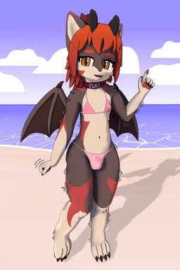 anthro beach bikini bikini_top bottomwear bulge clothed clothing collar crossdressing cuck_collar femboy fur hair looking_at_viewer male open_mouth outside panties panties_bulge penis_in_panties sand seaside sky solo swimwear topwear two-piece_swimsuit underwear water wings nolanhaldam mythology nolan_the_cuck dragon mythological_creature mythological_scalie scalie 2:3 3d_(artwork) absurd_res blender_(artwork) blender_eevee_(artwork) digital_media_(artwork) hi_res