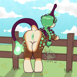 andromorph anthro anus bioluminescence braided_hair butt butt_focus femboy glowing hair intersex male solo aliendogfreak lucky_(aliendogfreak)