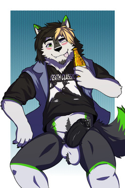 alcohol anthro ball_tuft balls band_merch barazoku beer beverage body_hair clothing denim denim_clothing denim_topwear denim_vest drunk facial_hair foreskin genitals goatee hair hairy hairy_balls happy_trail kemono male multicolored_hair penis pubes shirt solo substance_intoxication topwear tuft two_tone_hair vest vitaly4321 death_grips taco_andrews canid canine canis domestic_dog husky mammal nordic_sled_dog spitz 2:3 hi_res