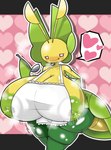 antennae_(anatomy) apron apron_only big_breasts blush bodily_fluids breasts clothing female green_nipples huge_breasts kitchen_utensils lactating ladle nipples orange_eyes plant red_eyes solo tools yellow_body yellow_skin mg0rx nintendo pokemon arthropod generation_5_pokemon insect leavanny pokemon_(species) hi_res