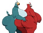 anthro areola beak big_areola big_breasts big_butt biped blue_body blue_feathers blush bottomless breasts butt butt_grab clothed clothing duo feathers female female/female hand_on_butt huge_areola huge_breasts huge_butt huge_hips huge_thighs hyper hyper_breasts hyper_butt hyper_hips hyper_thighs looking_back narrowed_eyes nipples non-mammal_breasts non-mammal_nipples nude rear_view red_areola red_body red_feathers red_nipples simple_background tail thick_thighs topless white_background wide_hipped_anthro wide_hipped_female wide_hips sssonic2 katie_(sssonic2) tanya_(mooncheese) avian bird parrot 2024 digital_media_(artwork) hi_res