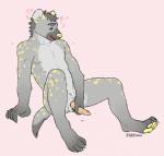 anthro areola balls belly biped erection fur genitals hair heart_symbol male masturbation multi_nipple nipples nude paws pecs penis simple_background smile solo teeth 0phanim hyena mammal spotted_hyena absurd_res hi_res