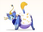 anthro blue_body blue_eyes blue_fur butt clothing diaper female fur looking_back padding simple_background smile solo spread_legs spreading white_diaper imces league_of_legends riot_games tencent yuumi_(lol) felid feline mammal 4:3