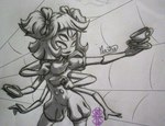 5_eyes accessory anthro container cup empty_eyes female hair hair_accessory hair_ribbon multi_arm multi_eye multi_limb noseless pigtails puffy_sleeves ribbons solo spider_web tea_cup teapot nadialilium undertale undertale_(series) muffet arachnid arthropod spider signature sketch watermark