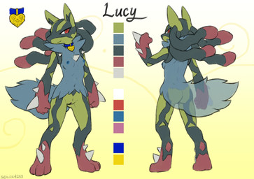 3_fingers 3_toes anthro biped breasts butt claws feet female fingers front_view fur genitals looking_at_viewer navel nude nude_anthro nude_female red_eyes small_breasts solo standing toes vulva yellow_body yellow_fur sealer4258 nintendo pokemon generation_6_pokemon mega_evolution mega_lucario pokemon_(species) 2026 digital_drawing_(artwork) digital_media_(artwork) hi_res