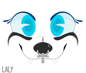 anthro black_eyeshadow blue_eyes cross disembodied_face eyeshadow fangs makeup male piercing solo teeth lalymun fuwa_fuwa_foof rivey_ravenheart canid canine canis domestic_dog husky mammal nordic_sled_dog spitz hi_res