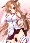 :o absolute_territory armwear bare_shoulders belt blush bottomwear breasts brown_eyes brown_hair clothing detached_sleeves female hair legwear long_hair looking_at_viewer open_mouth panties panty_shot skirt solo tail thigh_highs underwear rinka_(yuyutei) sword_art_online asuna_yuuki animal_humanoid cat_humanoid felid felid_humanoid feline feline_humanoid humanoid mammal mammal_humanoid