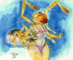 abstract_background anthro arthropod_abdomen bikini biped breasts chelicerae clothed clothing female multi_leg multi_limb non-mammal_breasts pedipalps scissor_chelicerae simple_background skimpy solo standing swimwear two-piece_swimsuit what why ground-lion arachnid arthropod camel_spider 2011 marker_(artwork) traditional_media_(artwork)