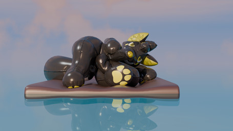 anthro anus balls clenched_teeth genitals half-closed_eyes holding_penis looking_at_viewer lying male narrowed_eyes on_back paws penis pool_float pool_toy solo teeth water softdiamond_(artist) softdiamond canid canine canis mammal wolf 16:9 4k absurd_res hi_res widescreen