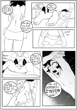 border butt casual_exposure casual_nudity cfnm clothing duo embarrassed embarrassing_exposure embarrassing_nudity feet female forced forced_exposure forced_undressing genitals male massage massage_table nude only_one_nude penis text towel towel_only undressing white_border saikoart deltarune undertale_(series) kris_dreemurr tasque_manager english_text hi_res monochrome