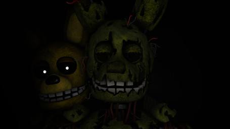 black_background corpse duo green_body looking_at_viewer machine male on_model pupils simple_background white_pupils yellow_body anonymous_artist five_nights_at_freddy's five_nights_at_freddy's_3 scottgames spring_bonnie_(fnaf) springtrap_(fnaf) animatronic lagomorph leporid mammal rabbit robot 16:9 3d_(artwork) digital_media_(artwork) hi_res source_filmmaker_(artwork) widescreen