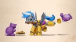 1jaz 2017 armor equid equine fan_character feral food hasbro hi_res male mammal melee_weapon muffin my_little_pony mythological_creature mythological_equine mythology pegasus plushie simple_background solo sword teddy_bear toy weapon wings