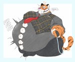 air_inflation anthro belly belly_expansion belly_inflation big_belly big_moobs big_pecs blush bodily_fluids bulge button_(fastener) clothed clothing detailed_bulge drooling erection erection_under_clothing expansion fur genital_outline heart_symbol hose hose_in_butt hose_inflation huge_belly inflation male moobs motion_lines muscular muscular_anthro muscular_male necktie onomatopoeia orange_body orange_fur pecs penis_outline pink_nose pump red_necktie saliva solo sound_effects speech_bubble straining_buttons striped_body striped_fur stripes sweater sweater_vest tenting text topwear vest whiskers white_belly white_body white_fur yuck07 epic_games fortnite oscar_(fortnite) felid mammal pantherine tiger hi_res