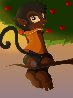 anthro anus backsack balls bodily_fluids butt clothed clothing feet genitals male musk partially_clothed plant presenting public raised_tail solo sunset sweat tail tree marketablebunny sega sonic_the_hedgehog_(series) andre_(alex_kitsune) fan_character haplorhine mammal monkey primate 3:4 absurd_res hi_res