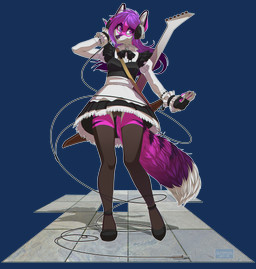 alternative_fashion anthro biped clothing electric_guitar electronics female goth gothic_lolita guitar headphones j-fashion legwear lolita_(fashion) maid_uniform musical_instrument plucked_string_instrument simple_background smile solo standing string_instrument thigh_highs transparent_background uniform gizmo0sue selene_leni canid canine fox mammal 2016 absurd_res alpha_channel hi_res
