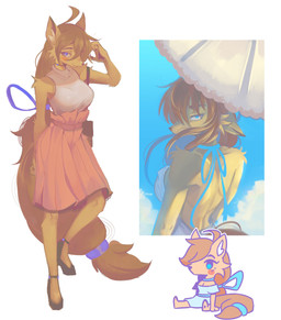 accessory ahoge anthro belt big_breasts black_nose blue_eyes blush bottomwear breasts chibi clothed clothing dress eyebrows eyelashes female footwear fully_clothed fur furgonomics hair handbag inner_ear_fluff long_hair long_tail looking_at_viewer orange_body orange_fur orange_hair parasol shoes sitting skirt smile solo sweater sweater_vest tail tail_accessory tailband topwear tuft vest psibunny canid canine fox mammal 2025 absurd_res hi_res