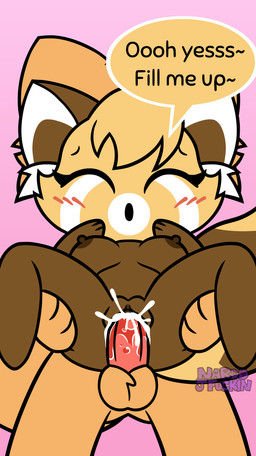 anthro bodily_fluids breasts cum cum_in_vagina cum_inside duo female front_view genital_fluids genitals male male/female mature_female on_model penetration penis sex shortstack speech_bubble stand_and_carry_position standing standing_sex vaginal vaginal_penetration vulva nardojfuckin chikn_nuggit cole_(ultrajnh) sassparilla_(chikn_nuggit) ailurid felid feline mammal red_panda digital_drawing_(artwork) digital_media_(artwork) hi_res