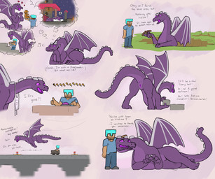 anus black_body butt claws clothed clothing dialogue duo feet female female_feral feral genitals horn male open_mouth paws presenting presenting_vulva purple_eyes simple_background speech_bubble tail text toes vulva wings ncimpuu microsoft minecraft mojang mythology xbox_game_studios jean_(minecraft) steve_(minecraft) dragon ender_dragon human mammal mythological_creature mythological_scalie scalie 6:5 collage_(artwork) digital_media_(artwork) english_text hi_res