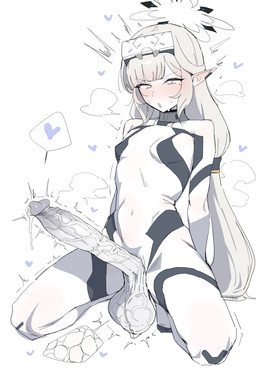 balls big_balls big_penis blush blush_lines bodily_fluids bodysuit breasts clothing crossgender cum cum_drip dripping ear_blush erection fertility_analysis ftg_crossgender fti_crossgender genital_fluids genitals grey_hair gynomorph hair halo heart_symbol huge_penis humanoid_pointy_ears hyper_long_penis intersex kneeling long_hair mole_under_eye navel_outline not_furry orgasm penis pointy_ears saggy_balls shaking sidelocks simple_background skinsuit small_breasts solo speech_bubble sperm_cell sweat sweaty_face throbbing throbbing_balls throbbing_penis tight_clothing trembling vein veiny_balls veiny_penis white_background white_body white_bodysuit white_clothing white_eyes white_skin white_skinsuit xipa_(artist) blue_archive himari_(blue_archive) elf humanoid absurd_res digital_drawing_(artwork) digital_media_(artwork) full-length_portrait hi_res portrait