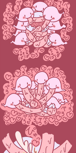 ambiguous_gender anthro assimilation blush bodily_fluids chibi collaborative collaborative_fellatio collaborative_oral collaborative_sex cum cumshot death_by_snu_snu ejaculation erection fellatio genital_fluids genitals group heart_symbol licking long_tongue looking_at_viewer male male/ambiguous nude open_mouth oral orgasm penile penis penis_lick saliva sex simple_background smile tapering_penis text tongue tongue_out transformation obakedazo ghost mammal mouse murid murine rodent spirit 2016 absurd_res hi_res japanese_text long_image tall_image translated