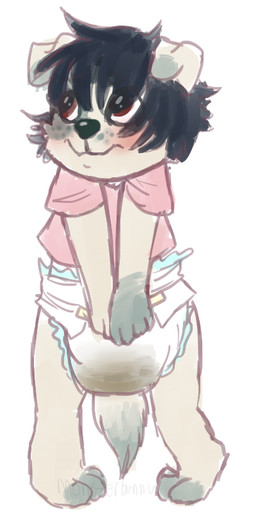 ambiguous_gender anthro blush clothed clothing diaper dipstick_ears dipstick_tail ear_markings feces folded_ears fur hair markings multicolored_ears shirt simple_background soiled_diaper soiling solo standing tail tail_markings topwear unclean_diaper used_diaper young monsterbunny gally_(monsterbunny) canid canine canis domestic_dog mammal 1:2 2015 archived_source digital_drawing_(artwork) digital_media_(artwork) signature